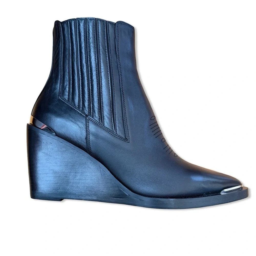 THE KOOPLES Wedge-Heel Leather Ankle Boots Black shoes booties 41 10